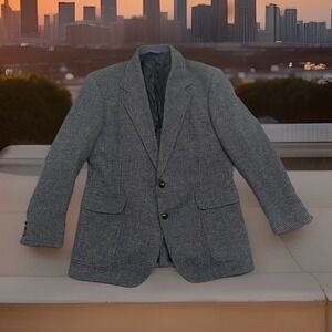 PENDLETON Men's Size 42R Gray HERRINGBONE TWEED Blazer LEATHER ELBOW PATCHES